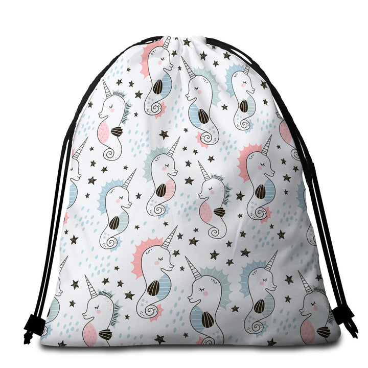 Cool Seahorse Unicorns Packable Beach Towel