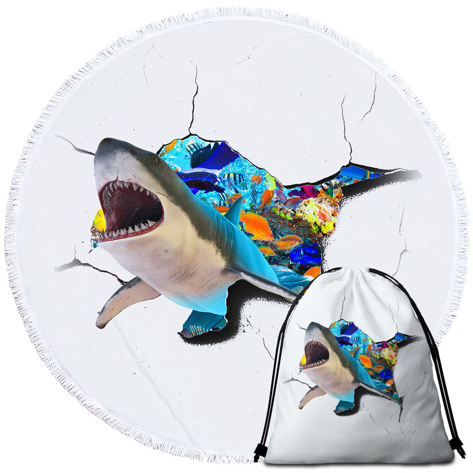 Cool Shark Beach Towels and Bags Set Cracked Wall