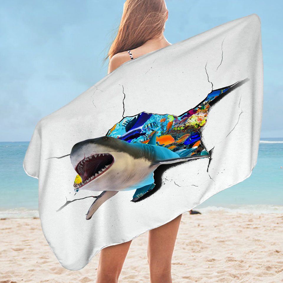 Cool Shark Pool Towels Cracked Wall