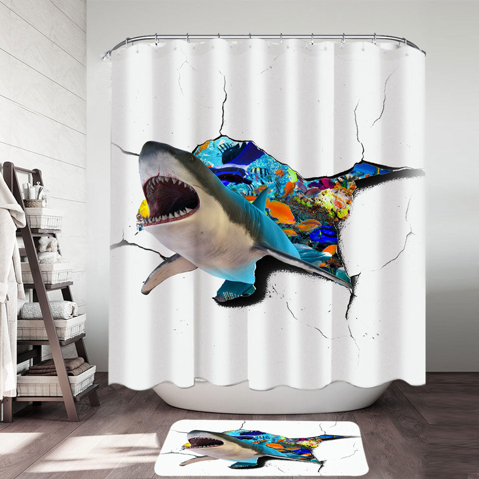 Cool Shark Shower Curtain Cracked Wall