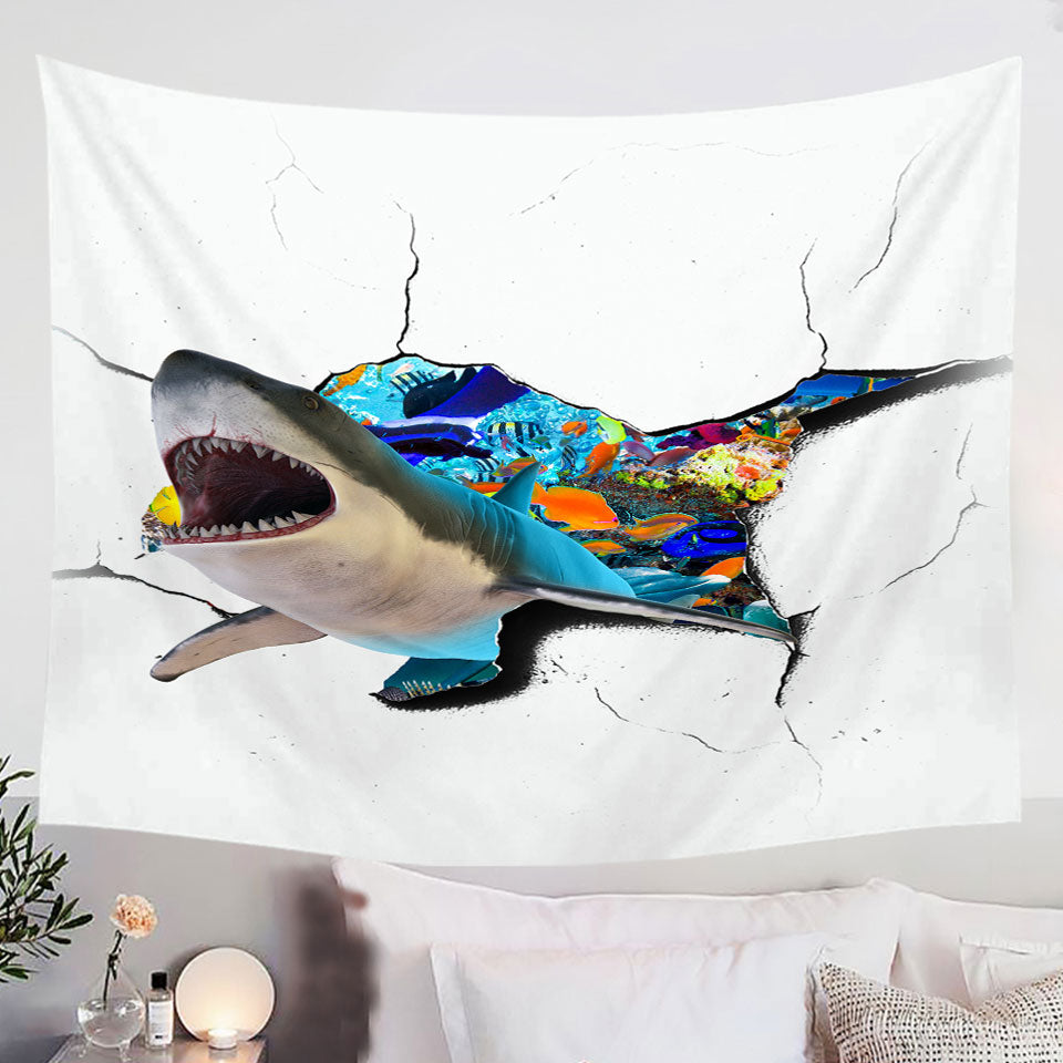 Cool-Shark-Tapestry-Decor-Cracked-Wall