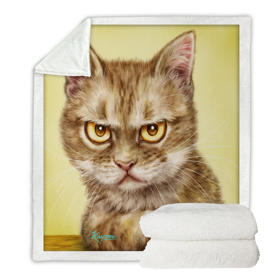 Cool Sherpa Blanket Cats Art Serious Kitten