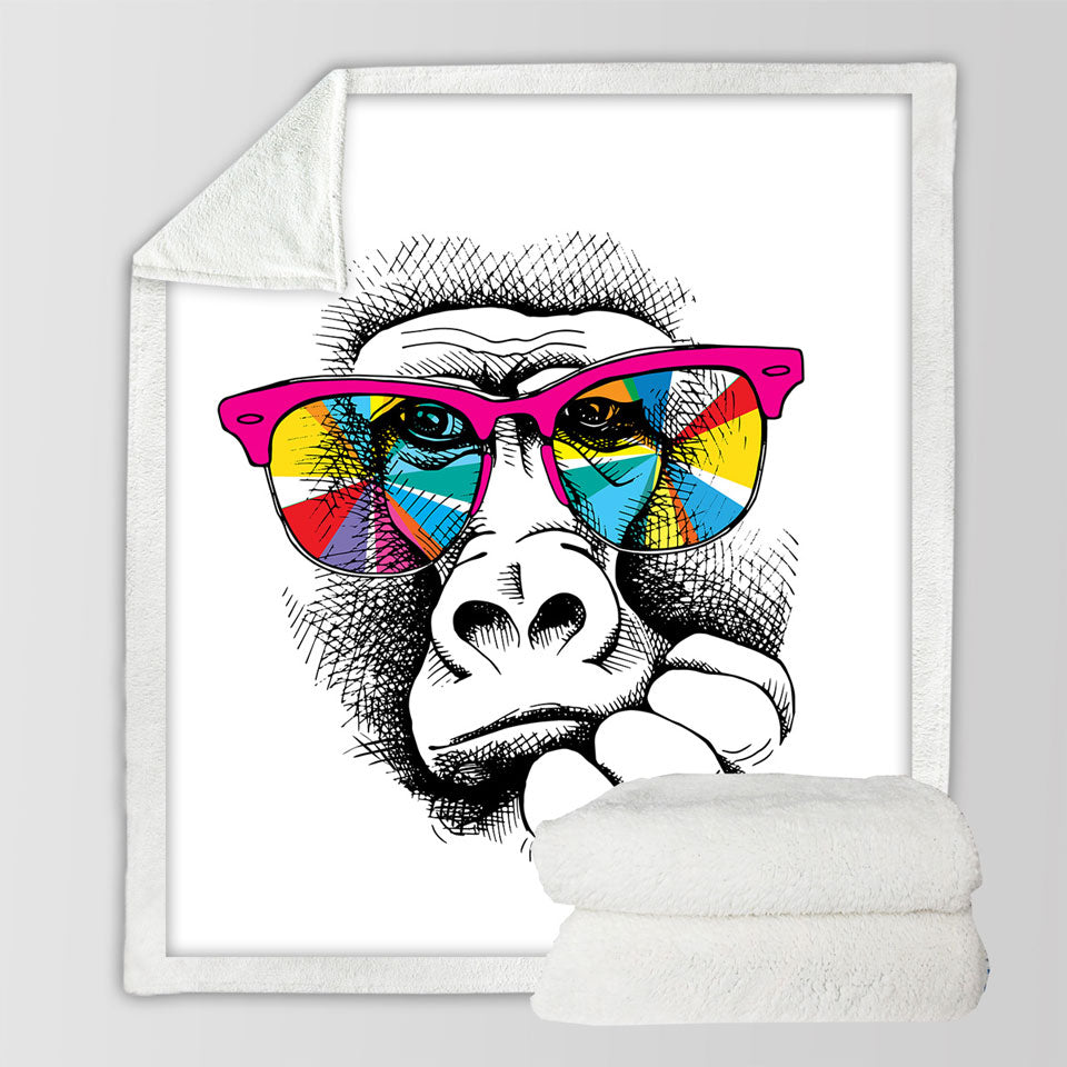 Cool Sherpa Blanket Colorful Glasses Gorilla
