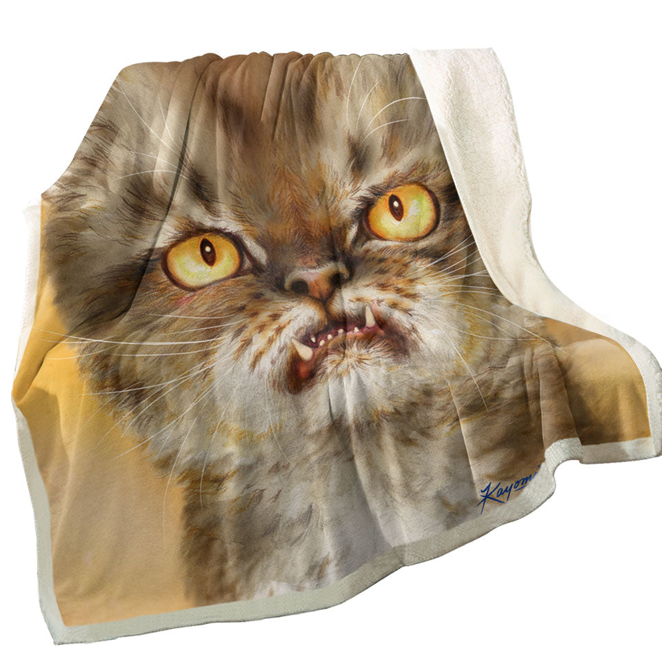 Cool Sherpa Blanket with Cat Art Angry Furious Kitten