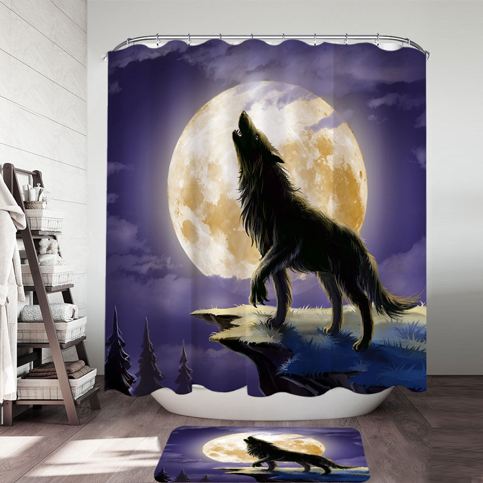 Cool Shower Curtain Wolf Howls at a Full Moon