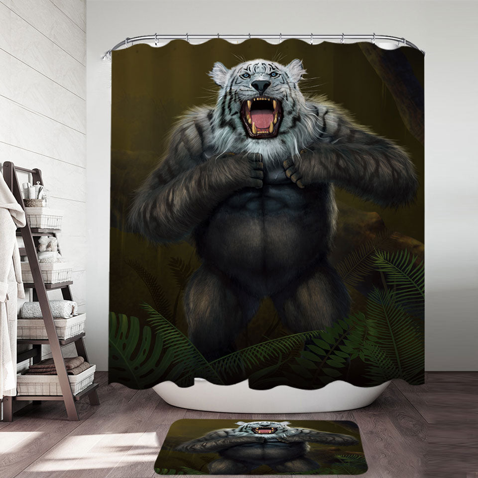Cool Shower Curtains Animal Artwork Tigerilla Gorilla vs White Tiger Shower Curtain