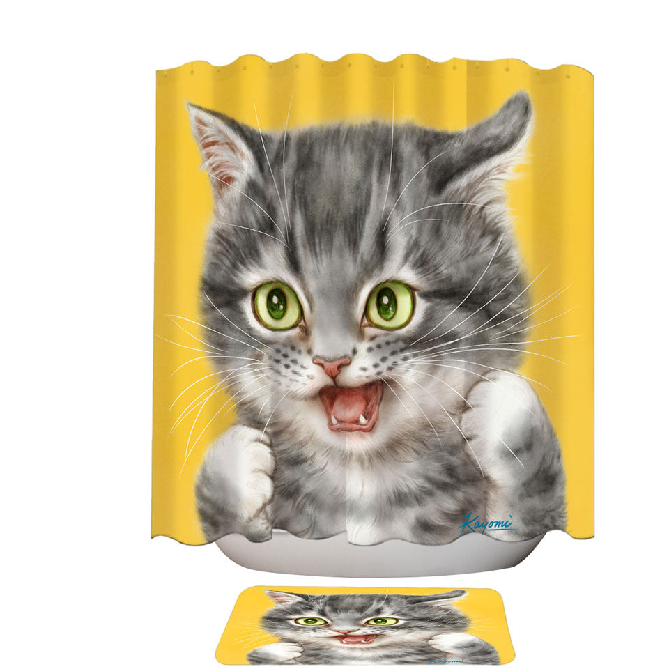 Cool Shower Curtains with Cats Art Tough Grey Kitten