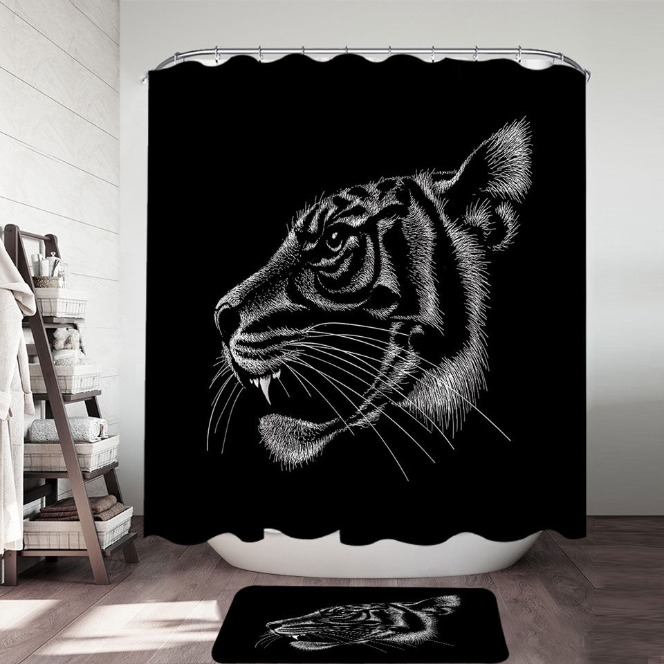Cool Shower Curtains with Tiger Head Profile