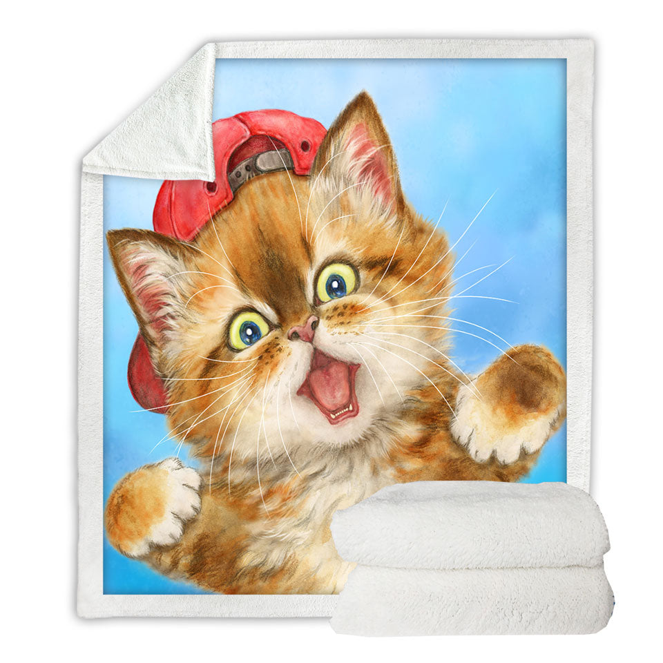 Cool Sofa Blankets Cats Boy Ginger Kitten Wearing a Cap Hat