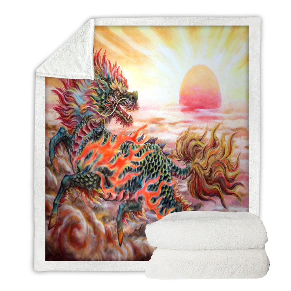 Cool Sofa Blankets Fantasy Art Sun Fire Kirin