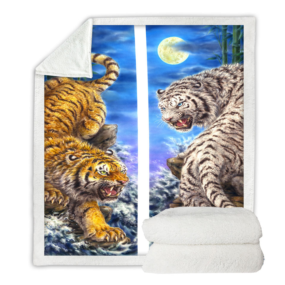 Cool Sofa Blankets Yin and Yang Orange Tiger vs White Tiger
