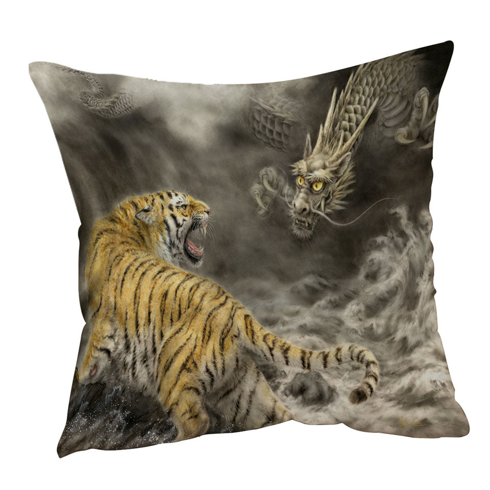 Cool Sofa Pillows Fantasy Art Dragon vs Tiger Cushion Cover