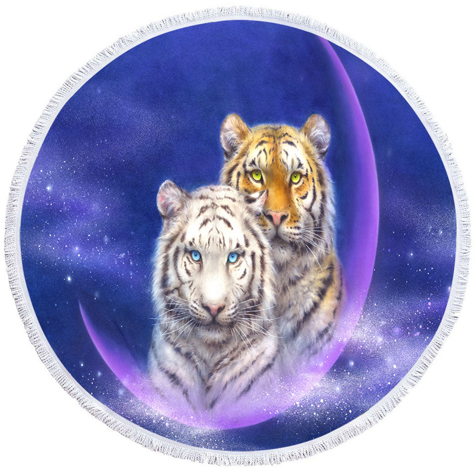 Cool Space Beach Towel Milky Way Orange and White Tigers