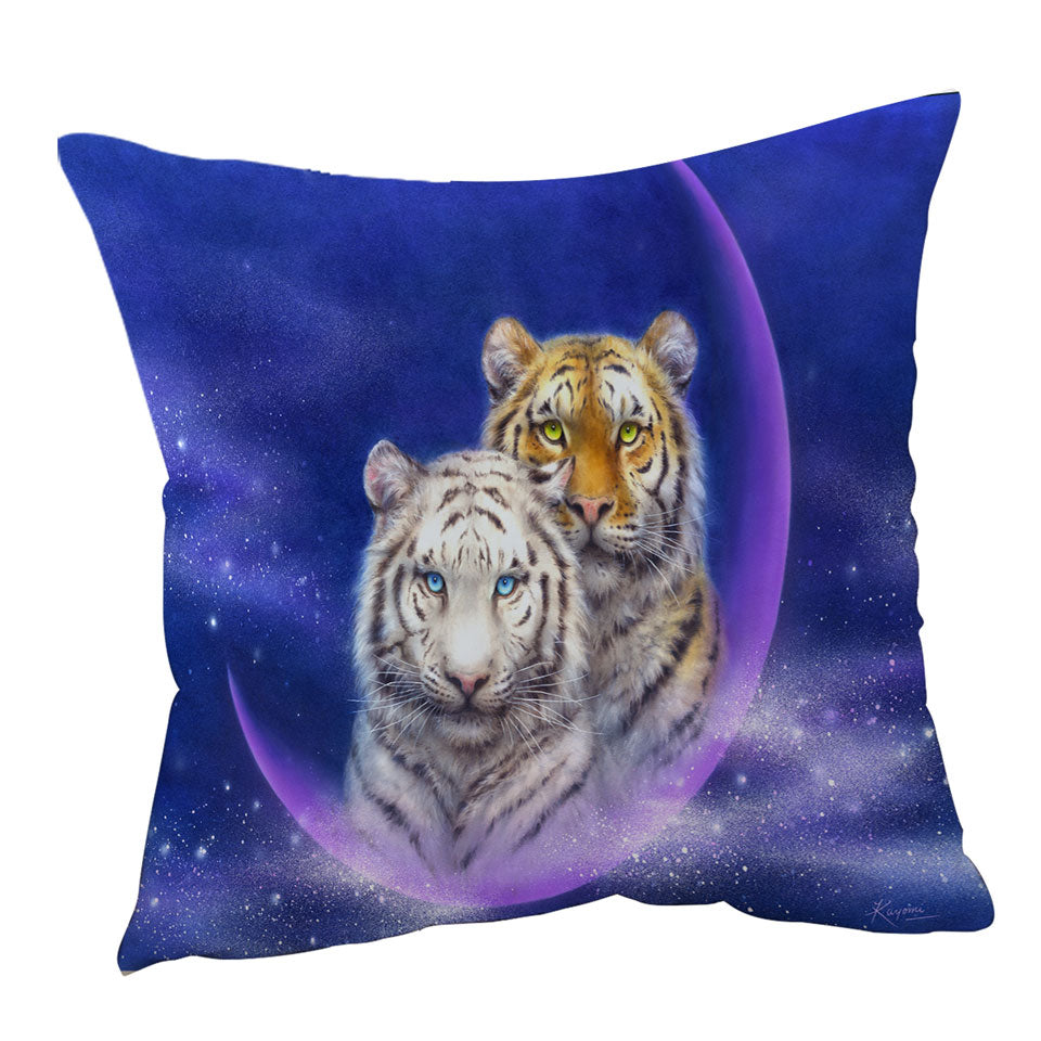 Cool Space Cushion Covers Milky Way Orange and White Tigers