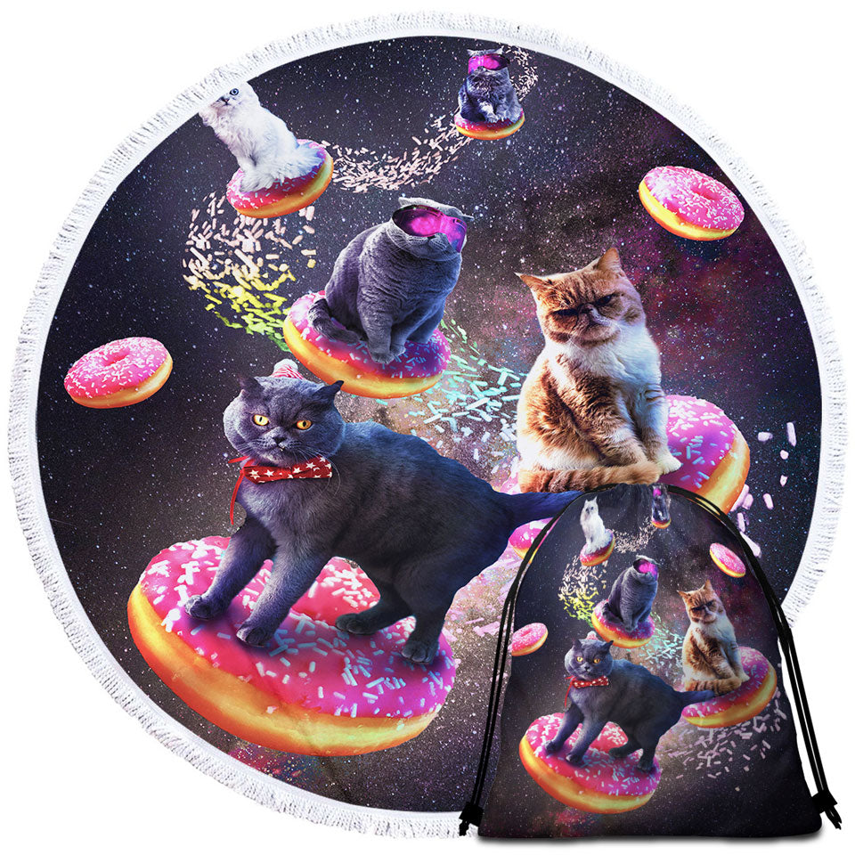 Cool Space Galaxy Best Beach Towels with Cats Riding Donuts