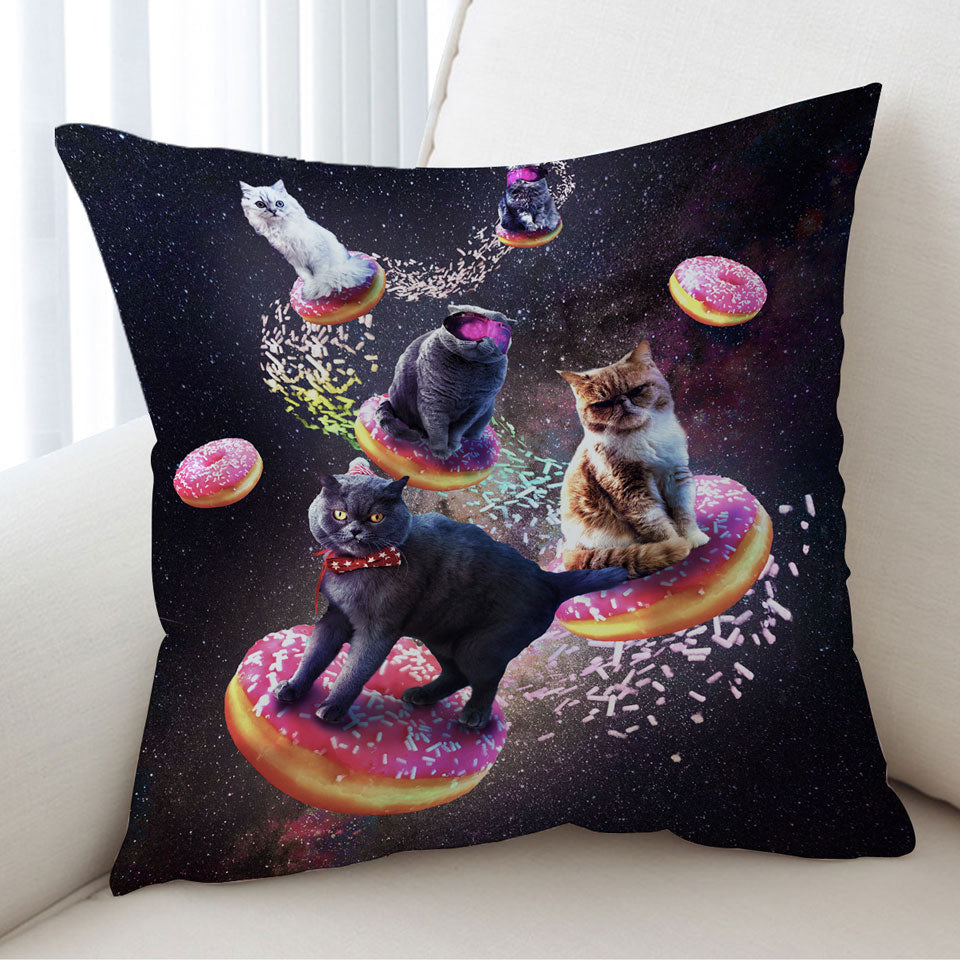 Cool Space Galaxy Cushions with Cats Riding Donuts