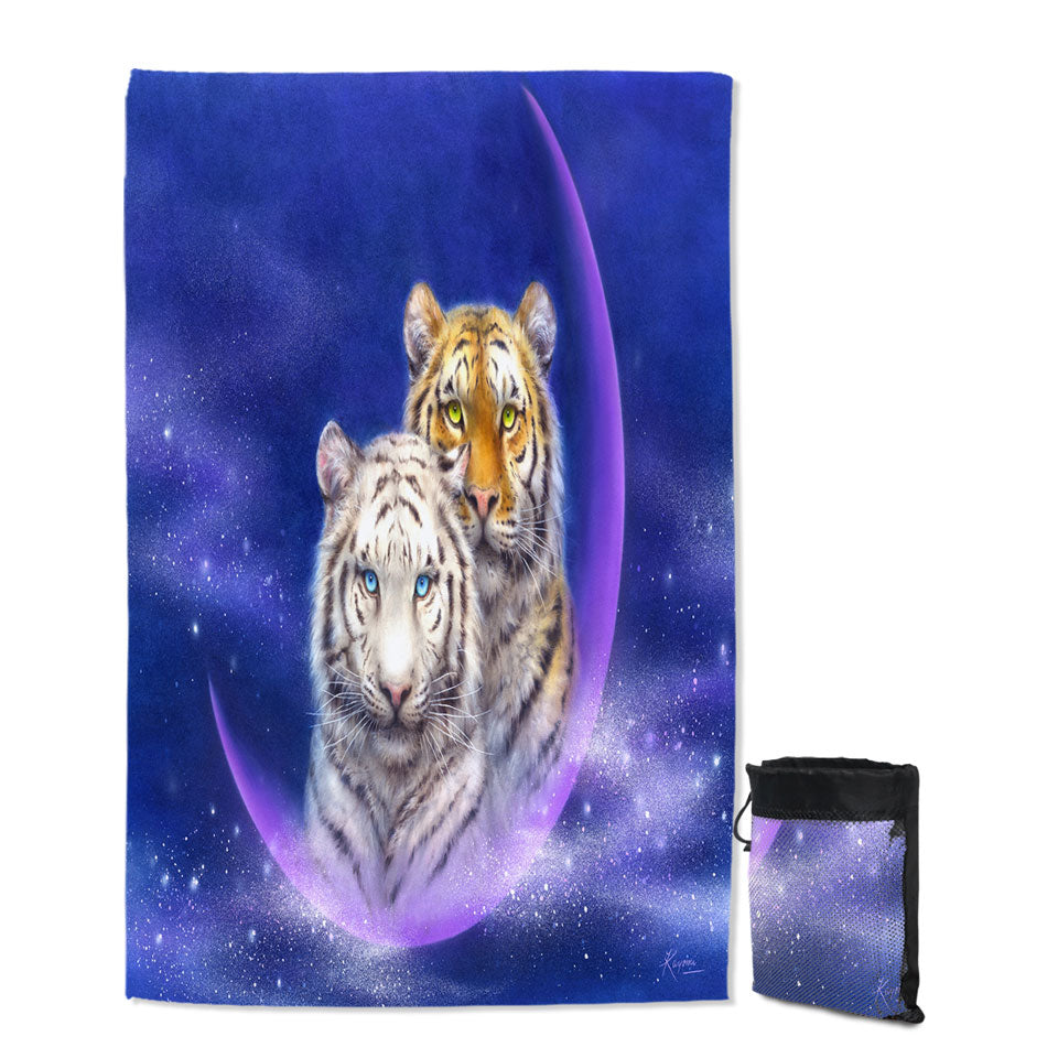 Cool Space Lightweight Beach Towel Milky Way Orange and White Tigers