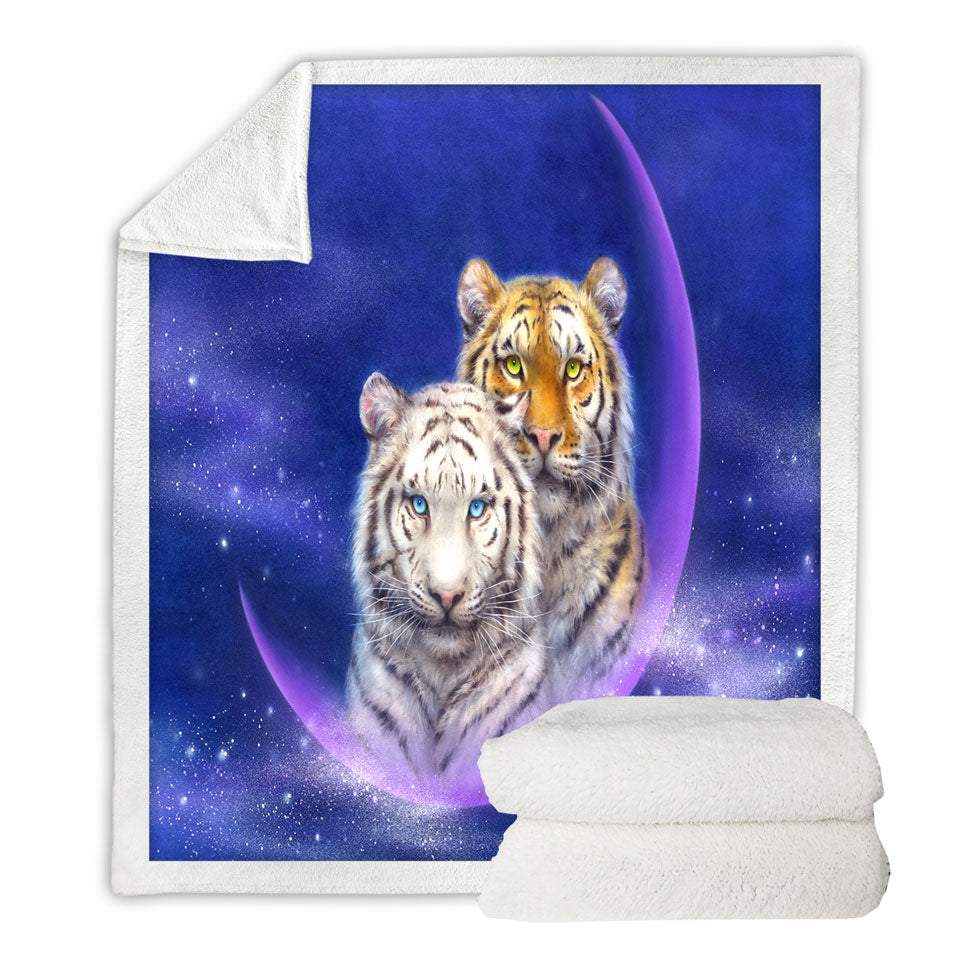 Cool Space Sherpa Blanket Milky Way Orange and White Tigers