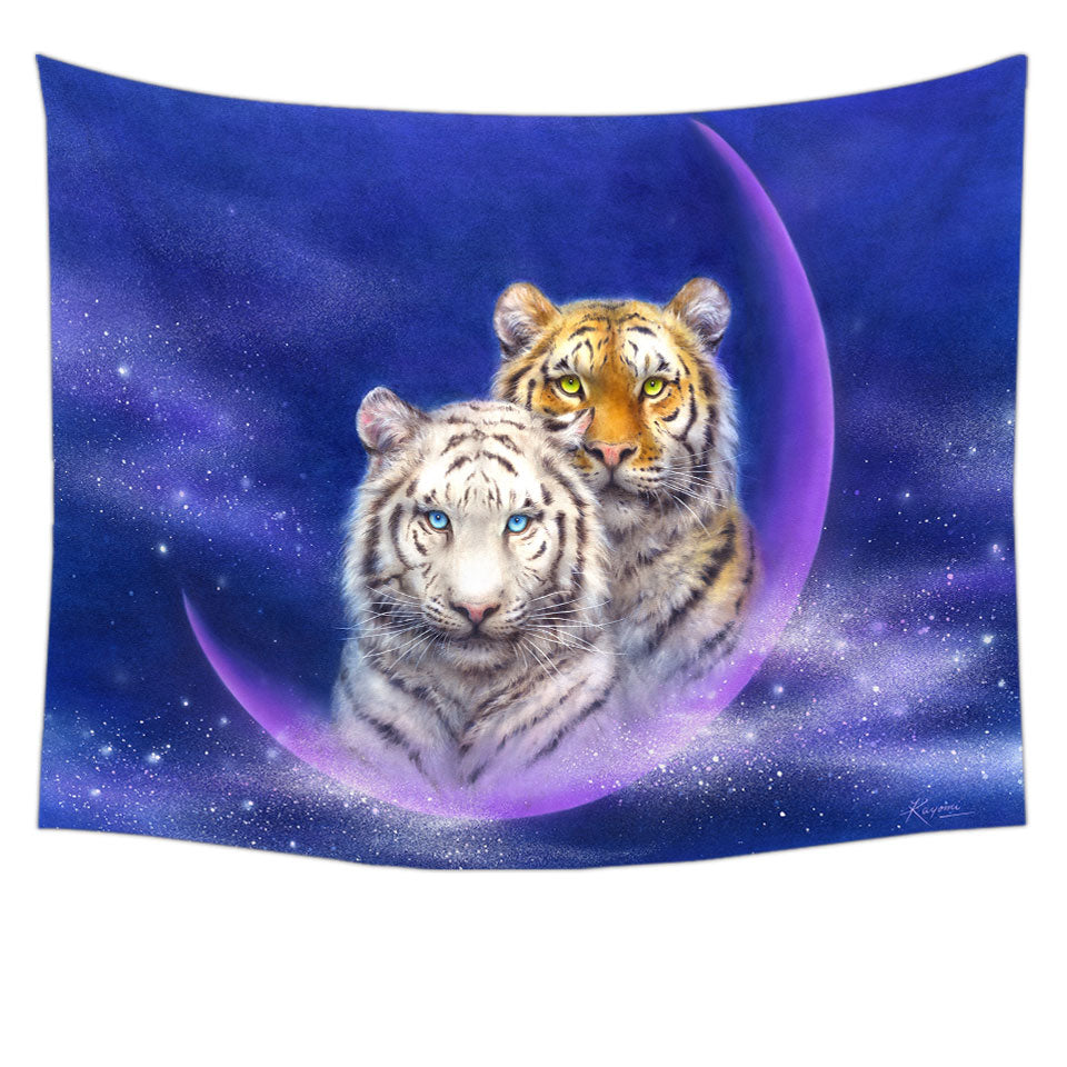 Cool Space Tapestry Milky Way Orange and White Tigers