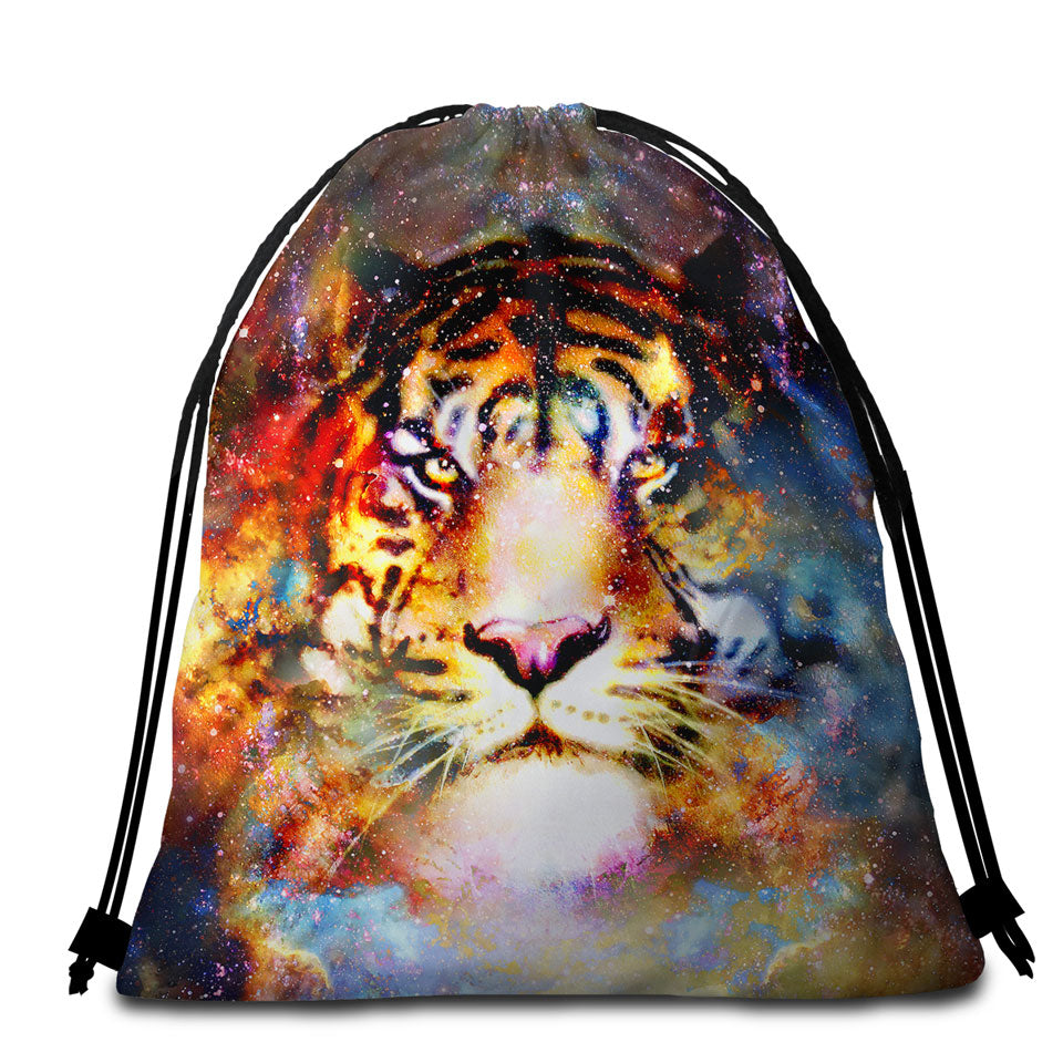 Cool Space Tiger Beach Towel Bags for Guys