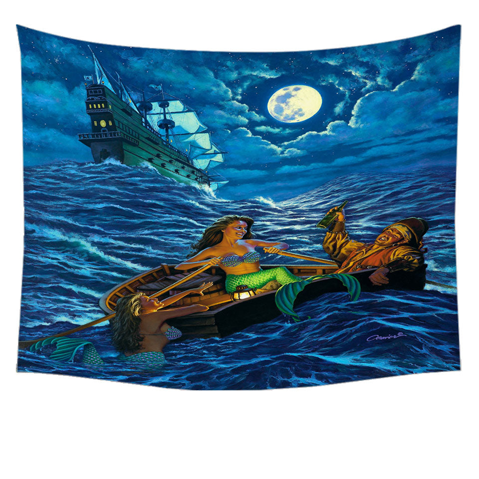 Cool Tapestries Farewell Party Pirate Ship and Mermaids Wall Decor