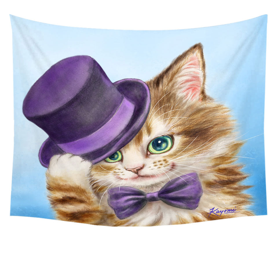 Cool Tapestry Wall Decor Cats Art the Purple Top Hat and Bow Tie Kitty