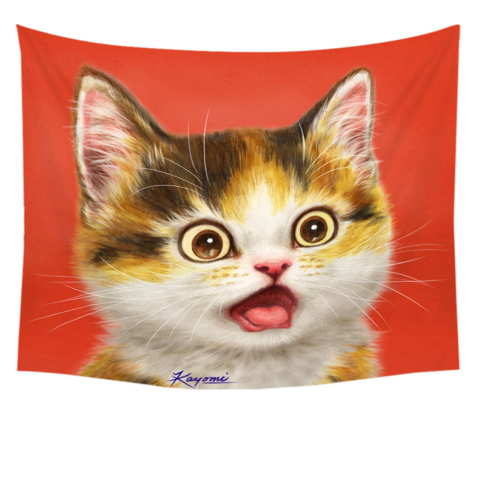 Cool Tapestry Wall Hanging Surprised Cute Kitten Cat