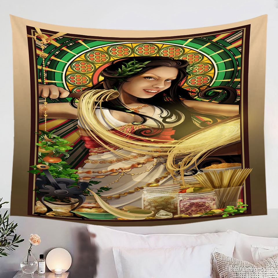 Cool-Tapestry-Wall-Hanging-Woman-Art-Goddess-of-Pasta