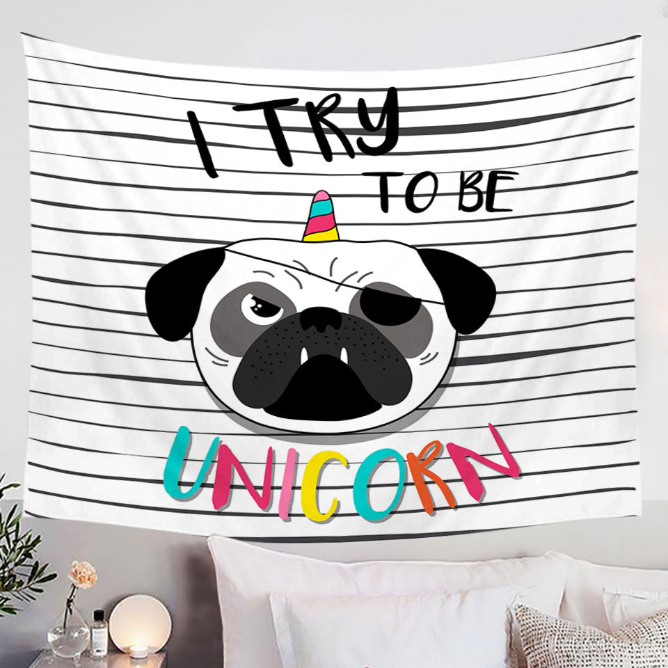 Cool Tapestry with Tough Unicorn Pug
