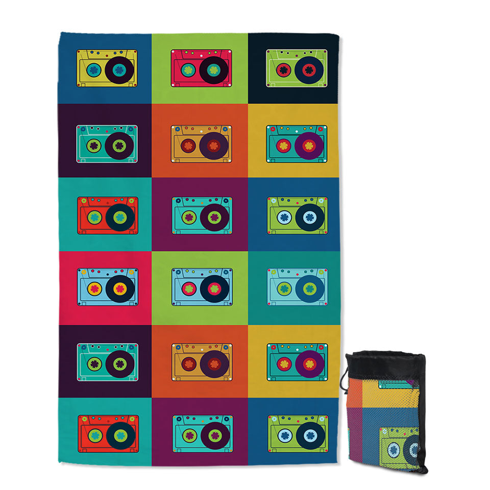 Cool Thin Beach Towels Multi Colored Vintage Cassette