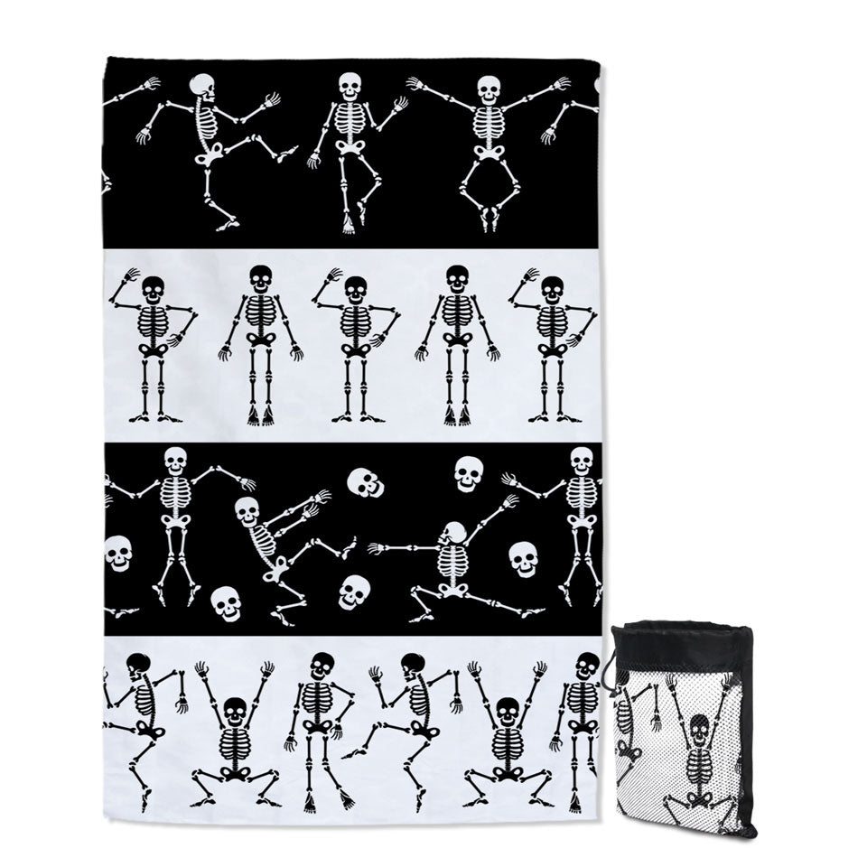 Cool Thin Beach Towels Skeletons in Black White Stripes