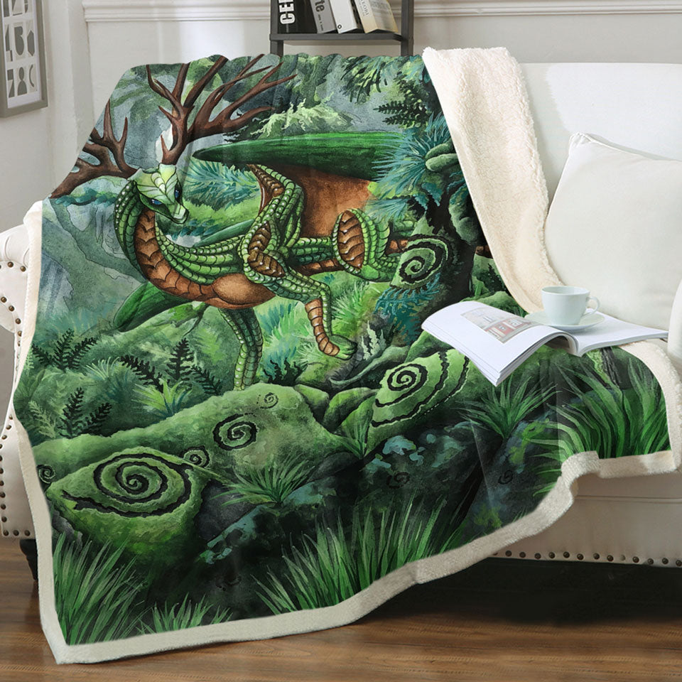products/Cool-Throw-Blanket-Green-Hidden-Guardian-Fantasy-Forest-Deer-Dragon