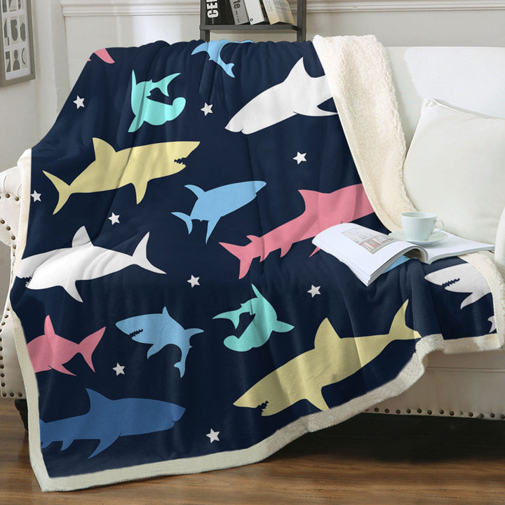 Cool Throw Blanket Multi Colored Sharks