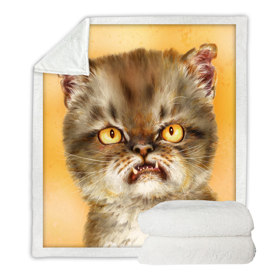 Cool Throw Blanket with Cat Art Angry Furious Kitten