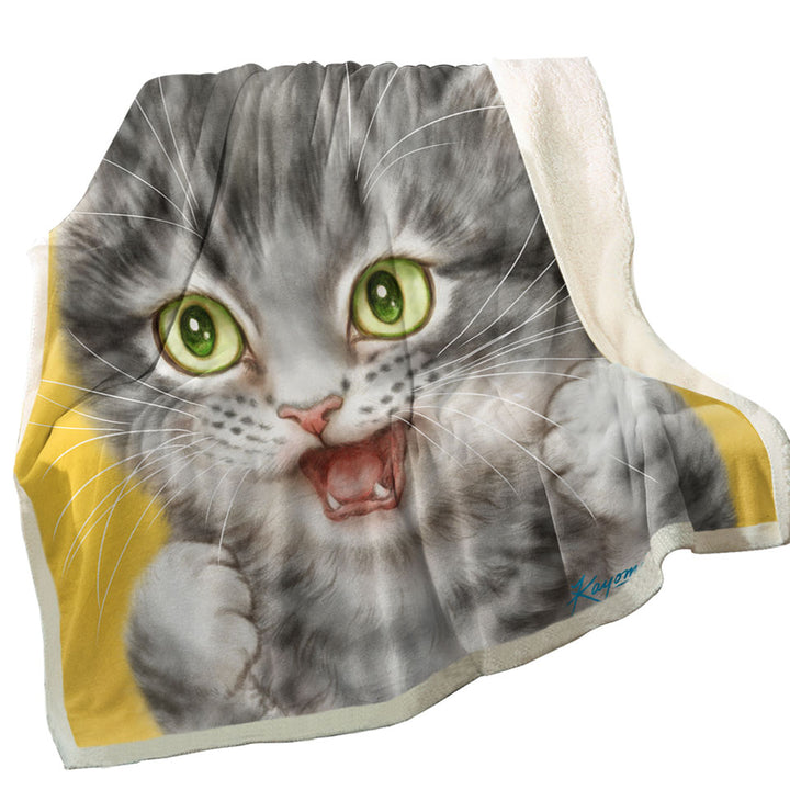 Cool Throw Blanket with Cats Art Tough Grey Kitten