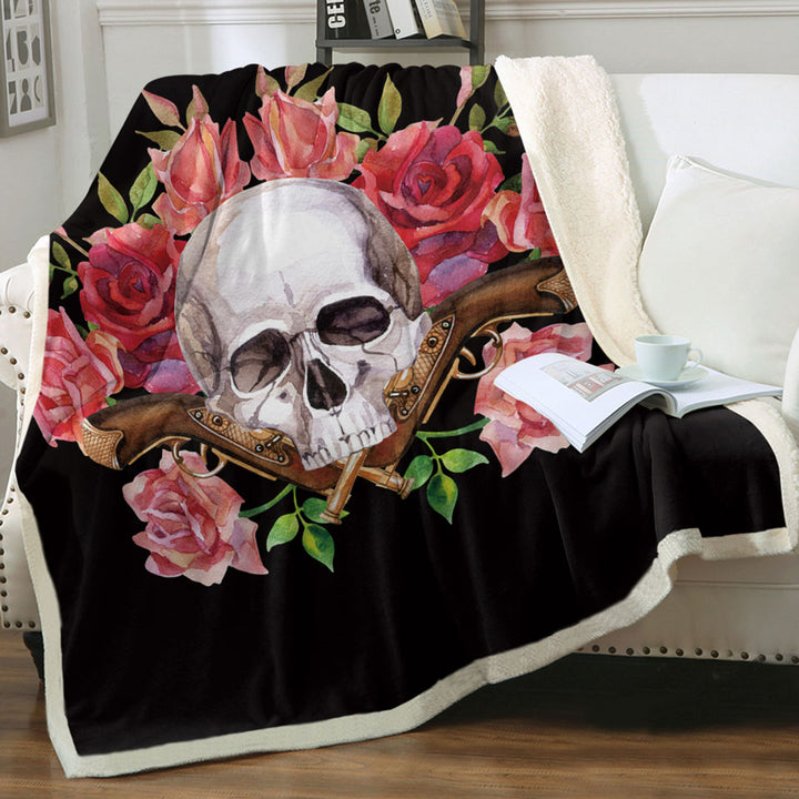 Cool Throw Blankets Skull Roses and Vintage Pistols