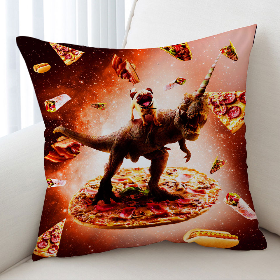 Cool Throw Cushions with Crazy Outer Space Pug Riding Dinosaur Unicorn