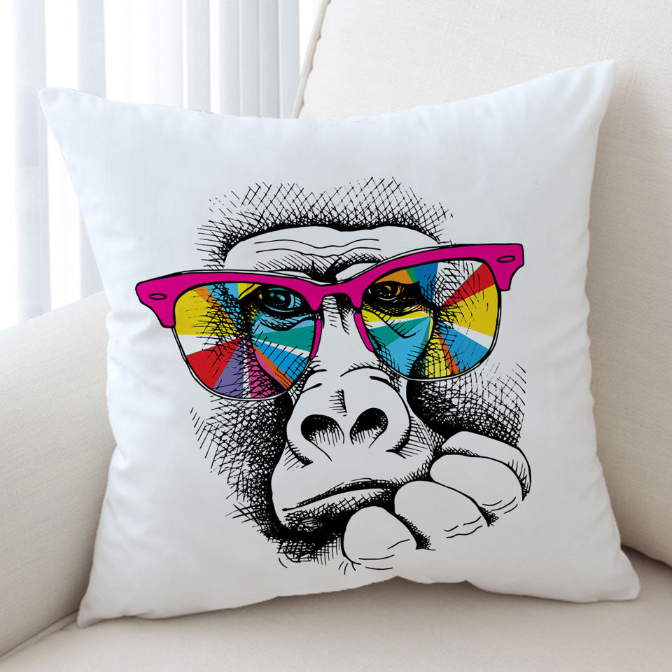 Cool Throw Pillow Colorful Glasses Gorilla