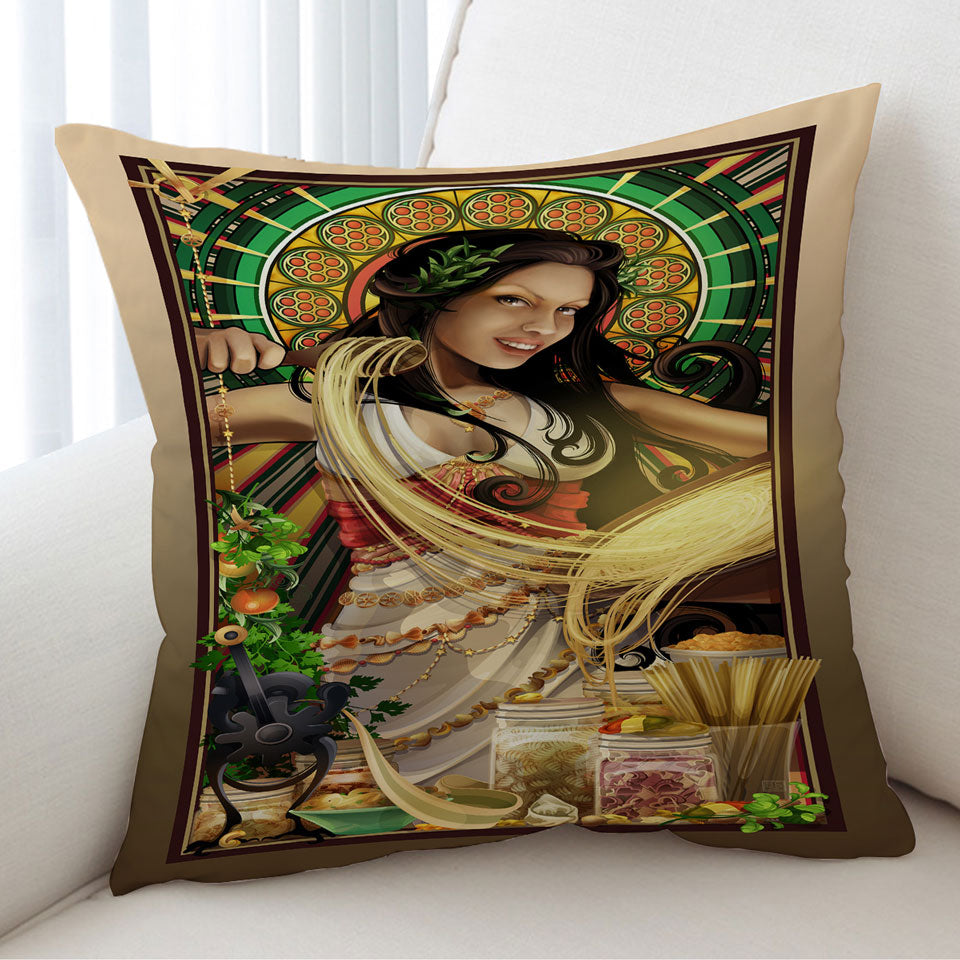 Cool Throw Pillow Cover Woman Art Goddess of Pasta