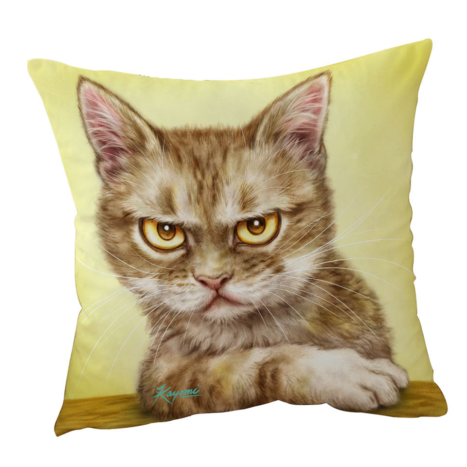 Cool Throw Pillows Cats Art Serious Kitten