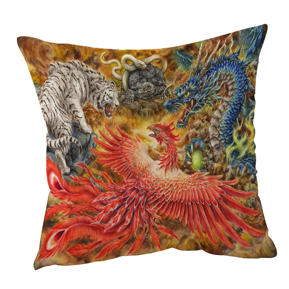 Cool Throw Pillows Fantasy Art Four Heavenly Beasts