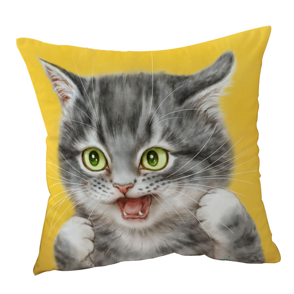 Cool Throw Pillows and Cushions with Cats Art Tough Grey Kitten