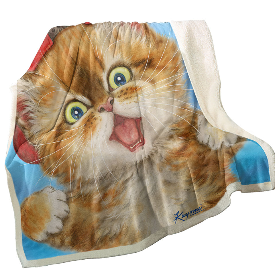 Cool Throws Cats Boy Ginger Kitten Wearing a Cap Hat