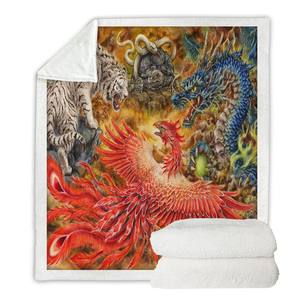 Cool Throws Fantasy Art Four Heavenly Beasts