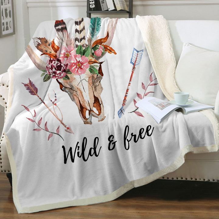 Cool Throws Wild and Free Native Floral Bull Skull