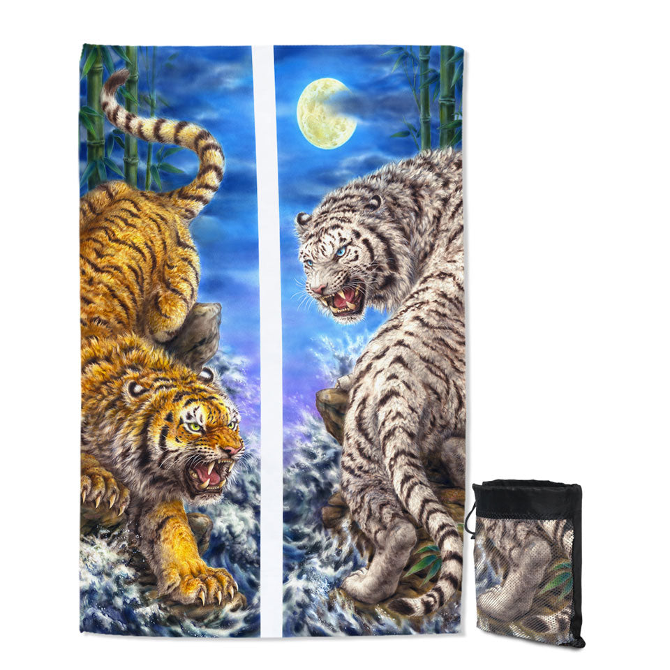 Cool Travel Beach Towel Yin and Yang Orange Tiger vs White Tiger Quick Dry Beach Towel