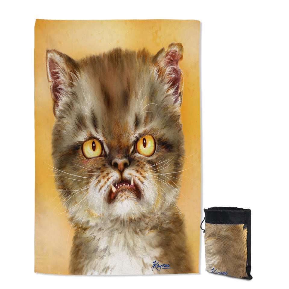 Cool Travel Beach Towel with Cat Art Angry Furious Kitten