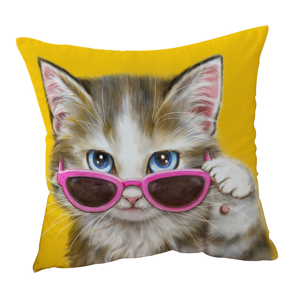 Cool Trendy Cushions for Girls Cat Art Girly Kitten Wearing Pink Sunglass