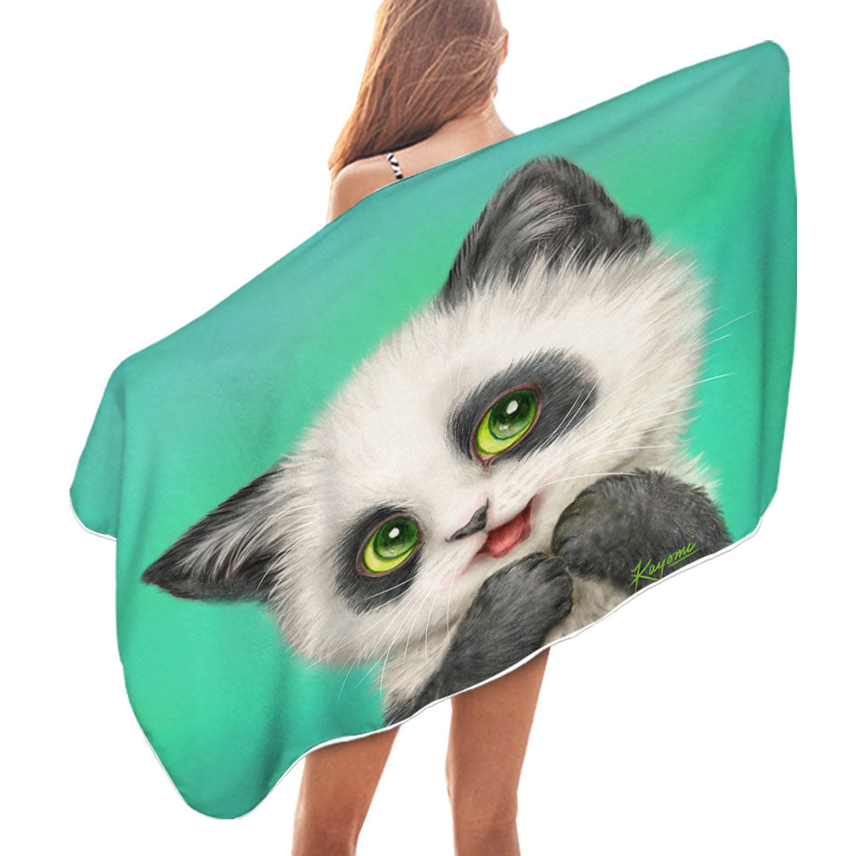 Cool Trendy Pool Towels Cats Art Paintings the Panda Kitten