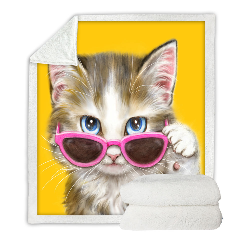Cool Trendy Throws for Girls Cat Art Girly Kitten Wearing Pink Sunglass